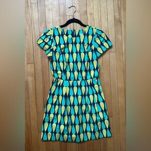 Birds of North America Cormorant sz6 Turquoise & Lime Dress Made in Canada